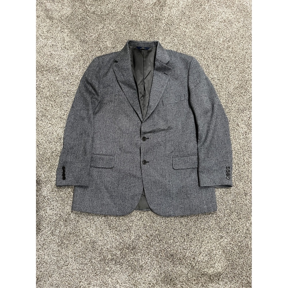 Brooks Brothers 346 Mens 45R Wool Blazer Sport Coat Grey Black Textured 2 Button